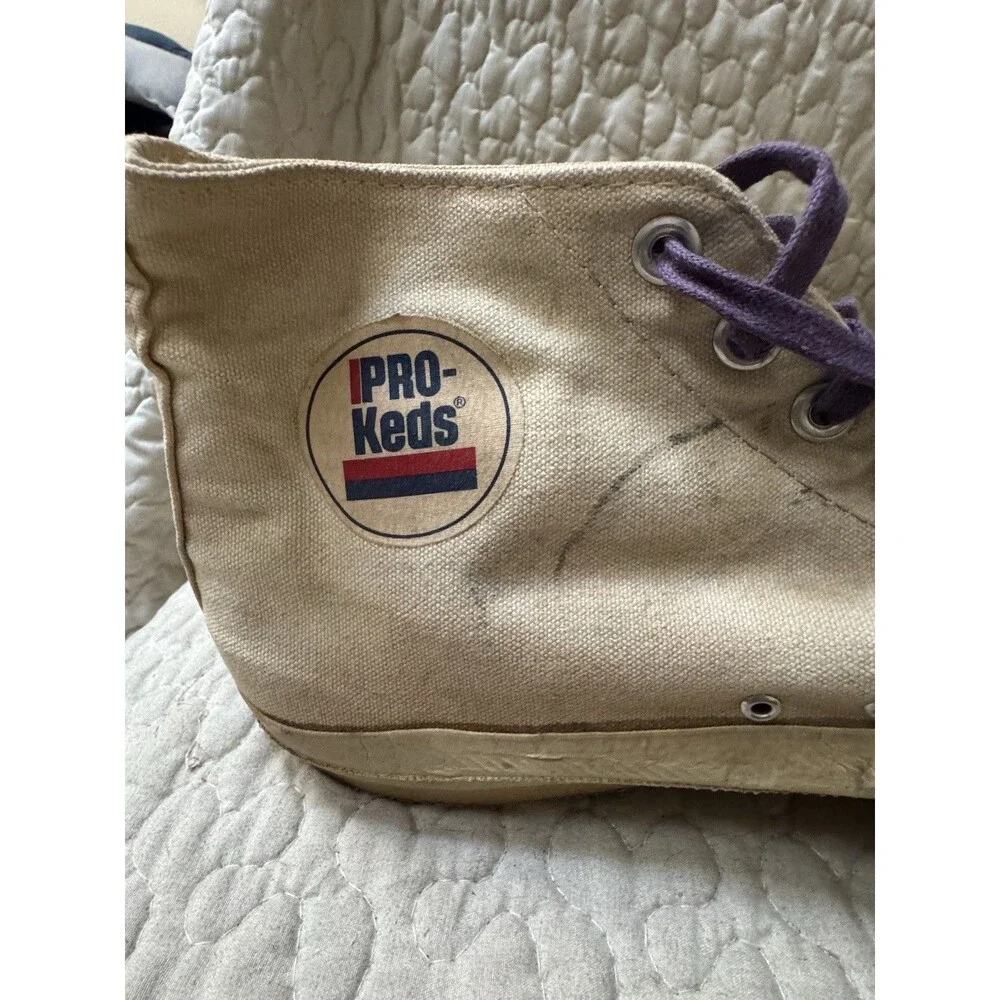 Vintage Pro-Keds High Top Basketball Shoes Off White Distressed 13” Outsole RARE
